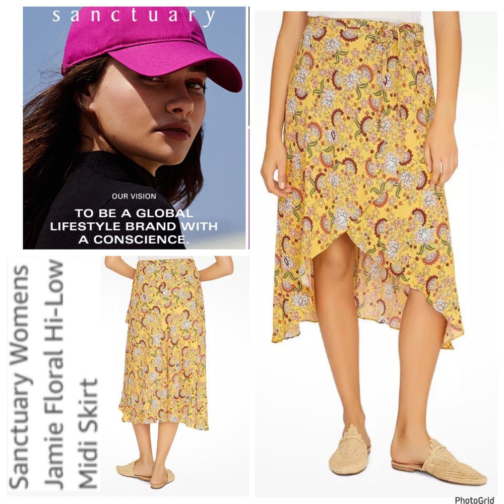 Sanctuary XXL plus size yellow Jamie floral hi low midi skirt NWT